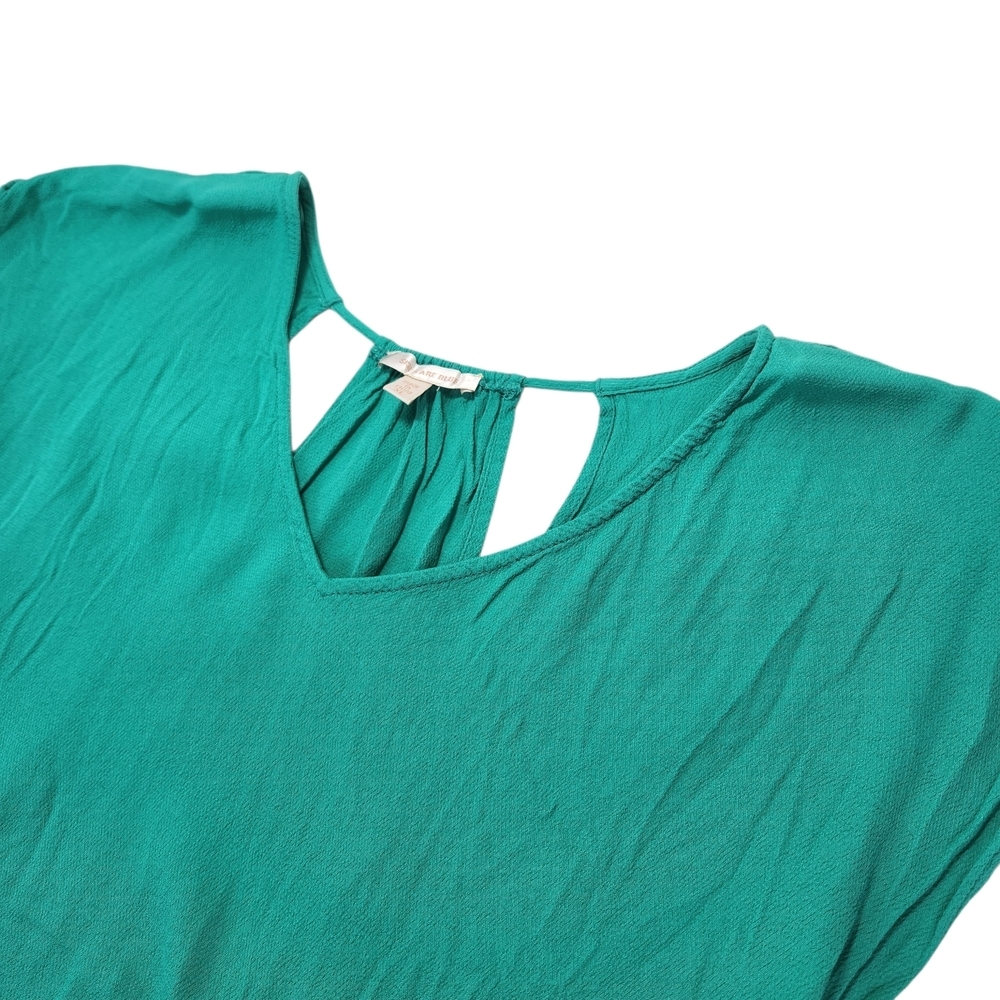 Skies Are Blue Gena Cut Out Detail Top Teal Green Blouse XL V-Neck Cap Sleeve - Picture 7 of 11